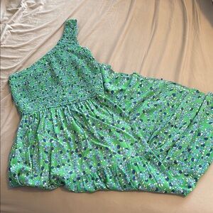 Green Floral One-Shoulder Dress